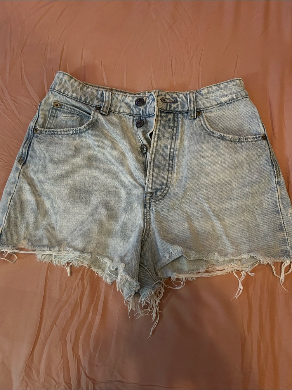 stradivarius Light Blue High-Rise Frayed Hem Denim Shorts. Size 4